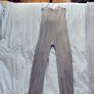 Gray stretch spaghetti strap jumpsuit, skinny style